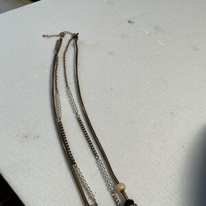 Chicos Gold Tone Multi-Strand Pearl Accent Necklace